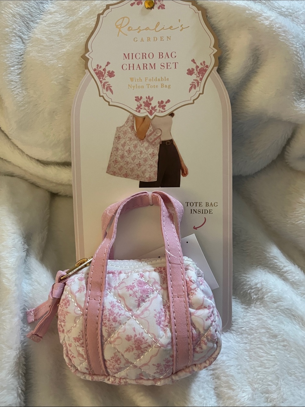 Pink Quilted Micro Tote Charm with Foldable Bag